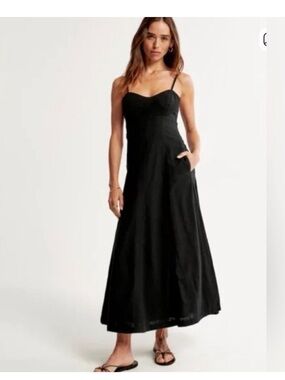 Abercrombie & Fitch Black Linen Blend Maxi Dress, Size XXS